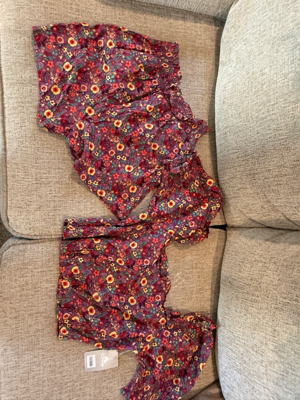 Disney Burgundy Floral Crop Top & Shorts Set